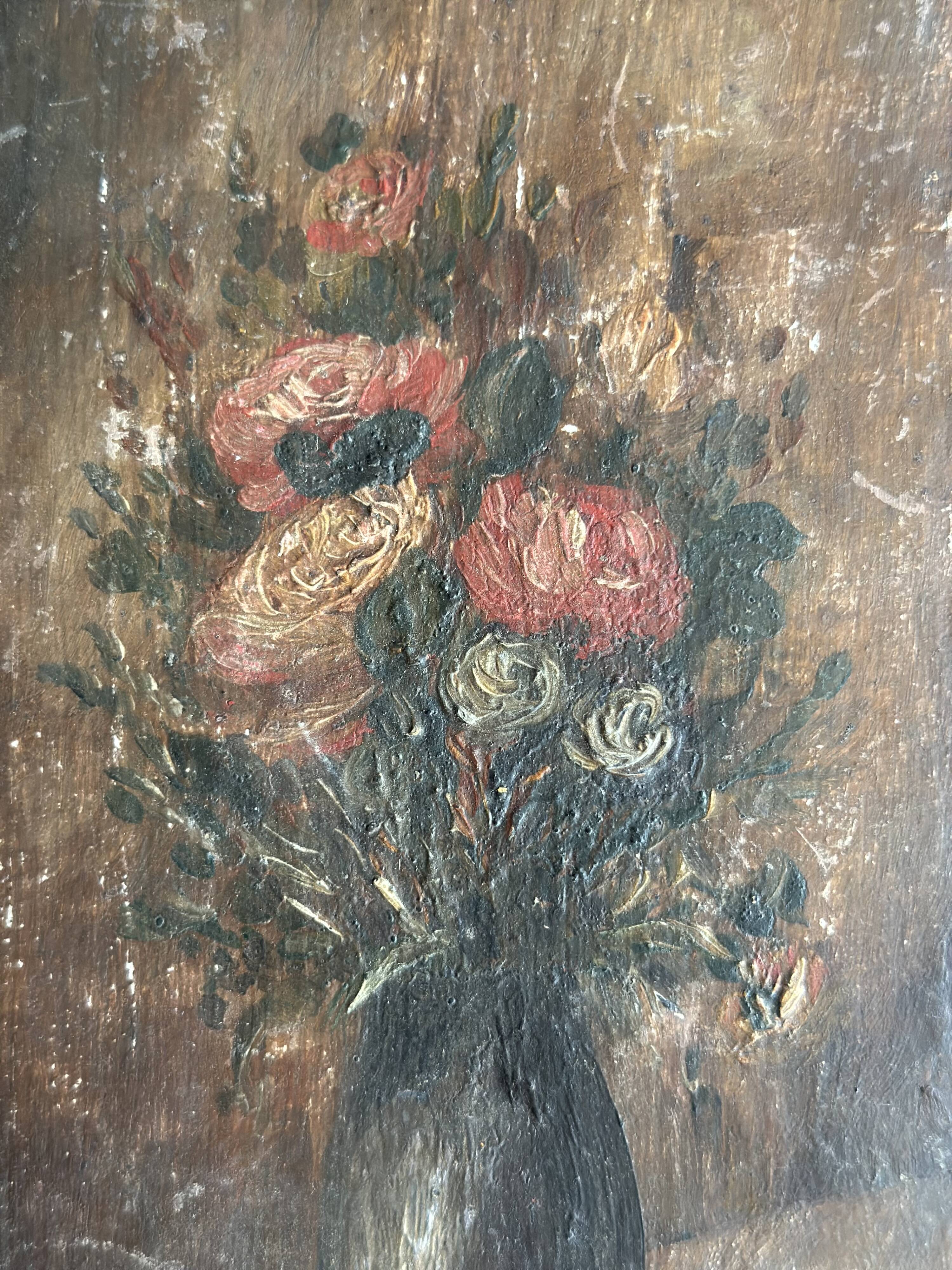 Small antique wooden drawer unit with floral painting, 1900.