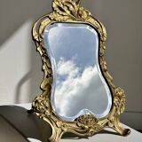 Art Deco style gilded bronze mirror with beveled glass H40cm