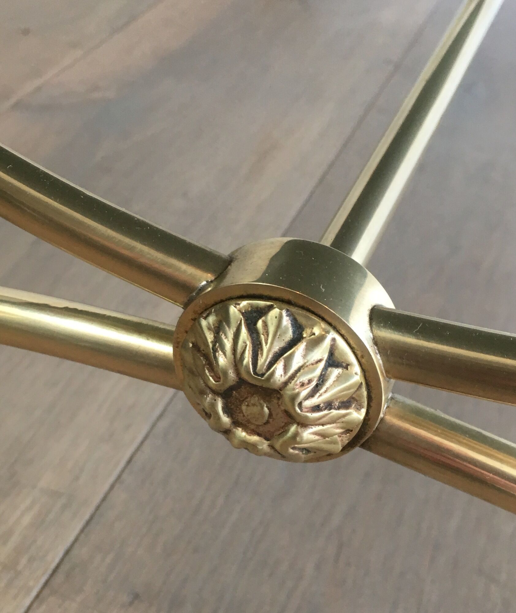 Neoclassical brass style coffee table with dolphin head decoration