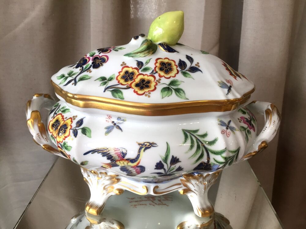 Soupiere or legumier in porcelain painted at home le tallec paris france floral decor