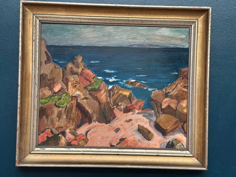 Original Swedish Oil on Panel – “Coastal motif” by Unknown Artist – Vintage & Framed – 53 × 46 cm (20.8" x 18.1")