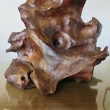 Imposing brutalist lamp in olive wood, 1970