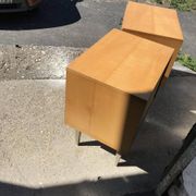 Pair of mid-century blonde lacquered bedside tables with metal legs, 1950s - set of 2