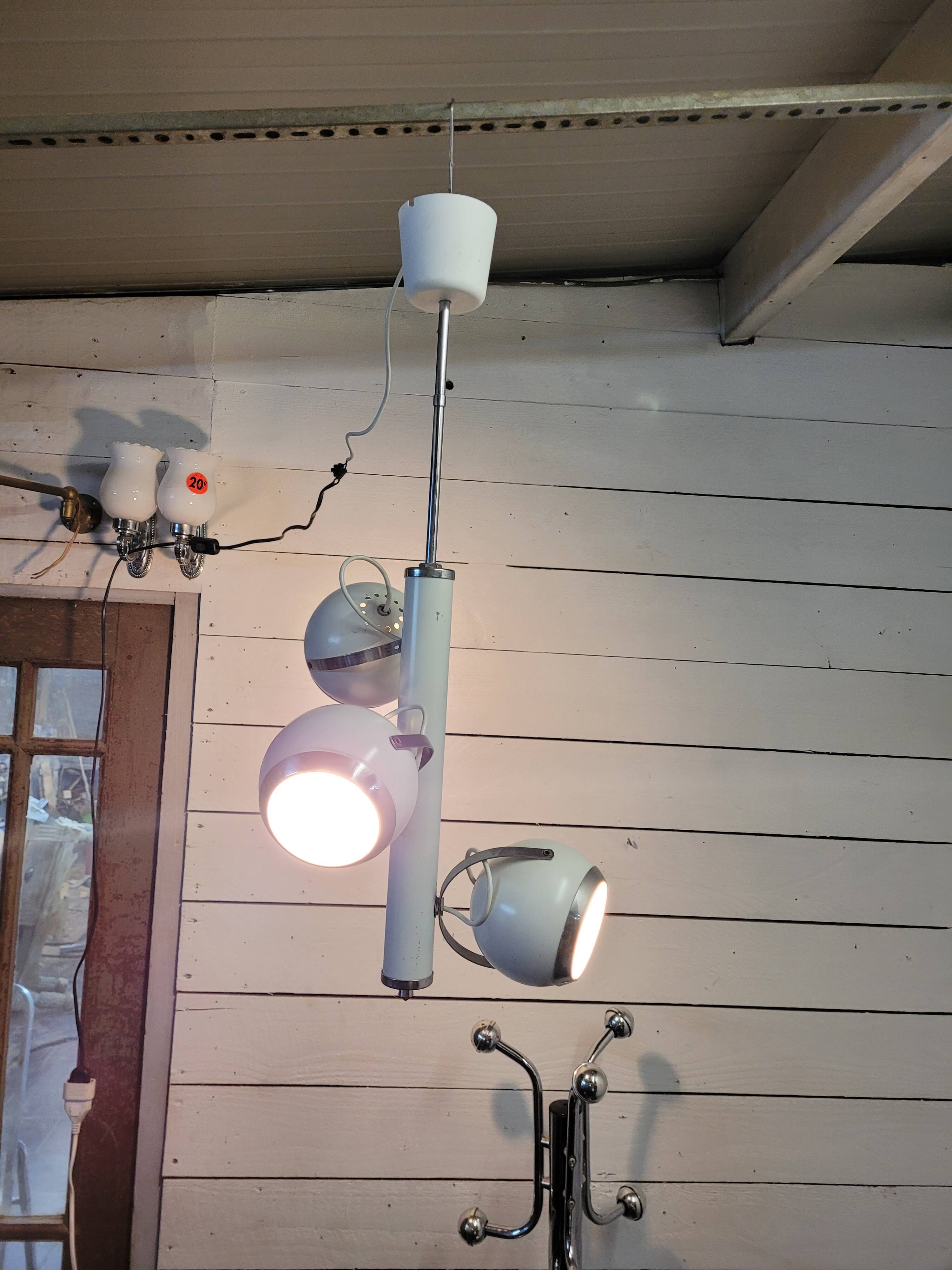 Vintage eyeball pendant chandelier with 3 lacquered reflectors