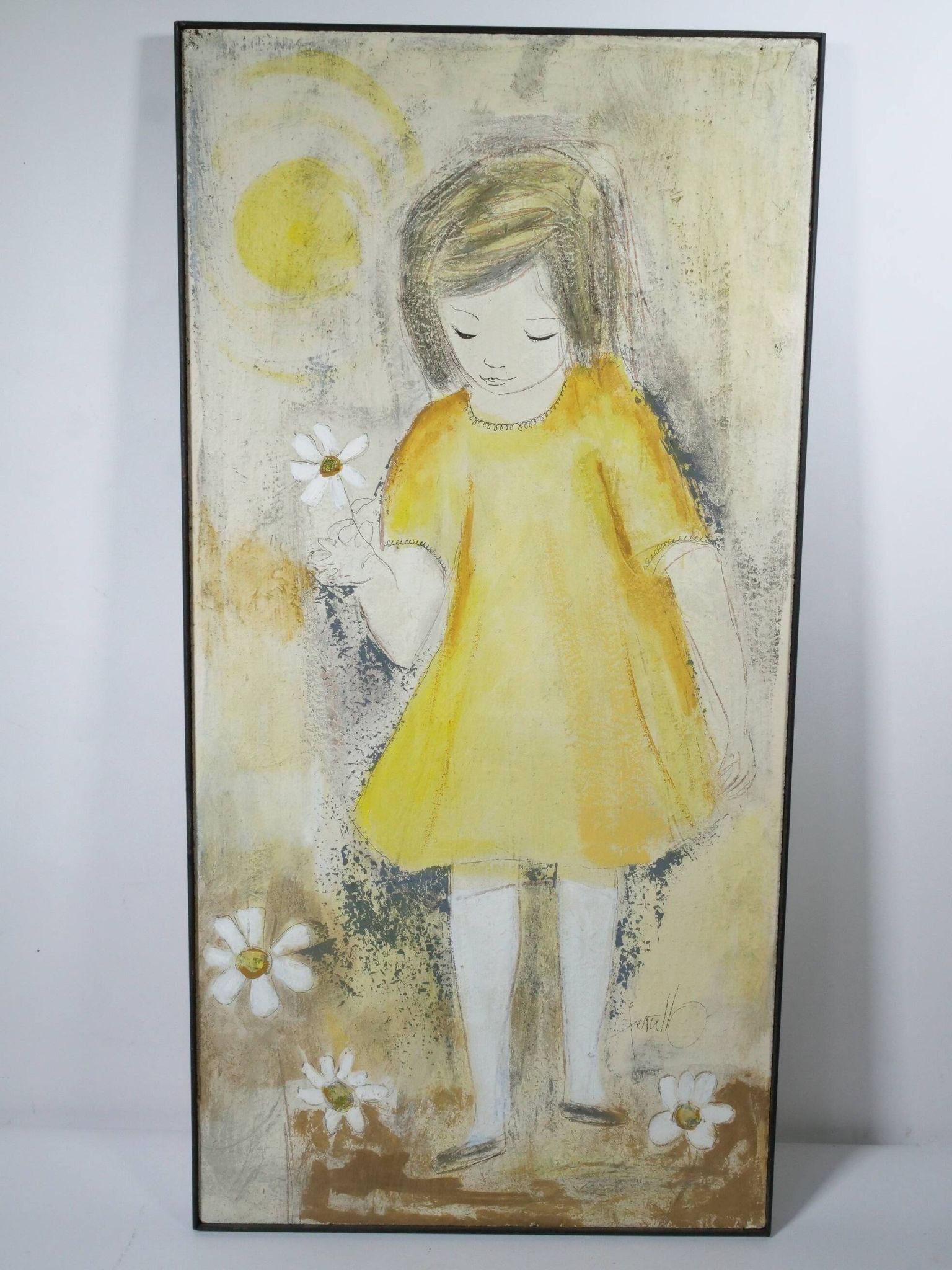 Edith Ferullo, Girl with Yellow Dress, Acrylic on Wood, 1960s