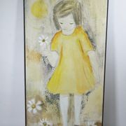 Edith Ferullo, Girl with Yellow Dress, Acrylic on Wood, 1960s