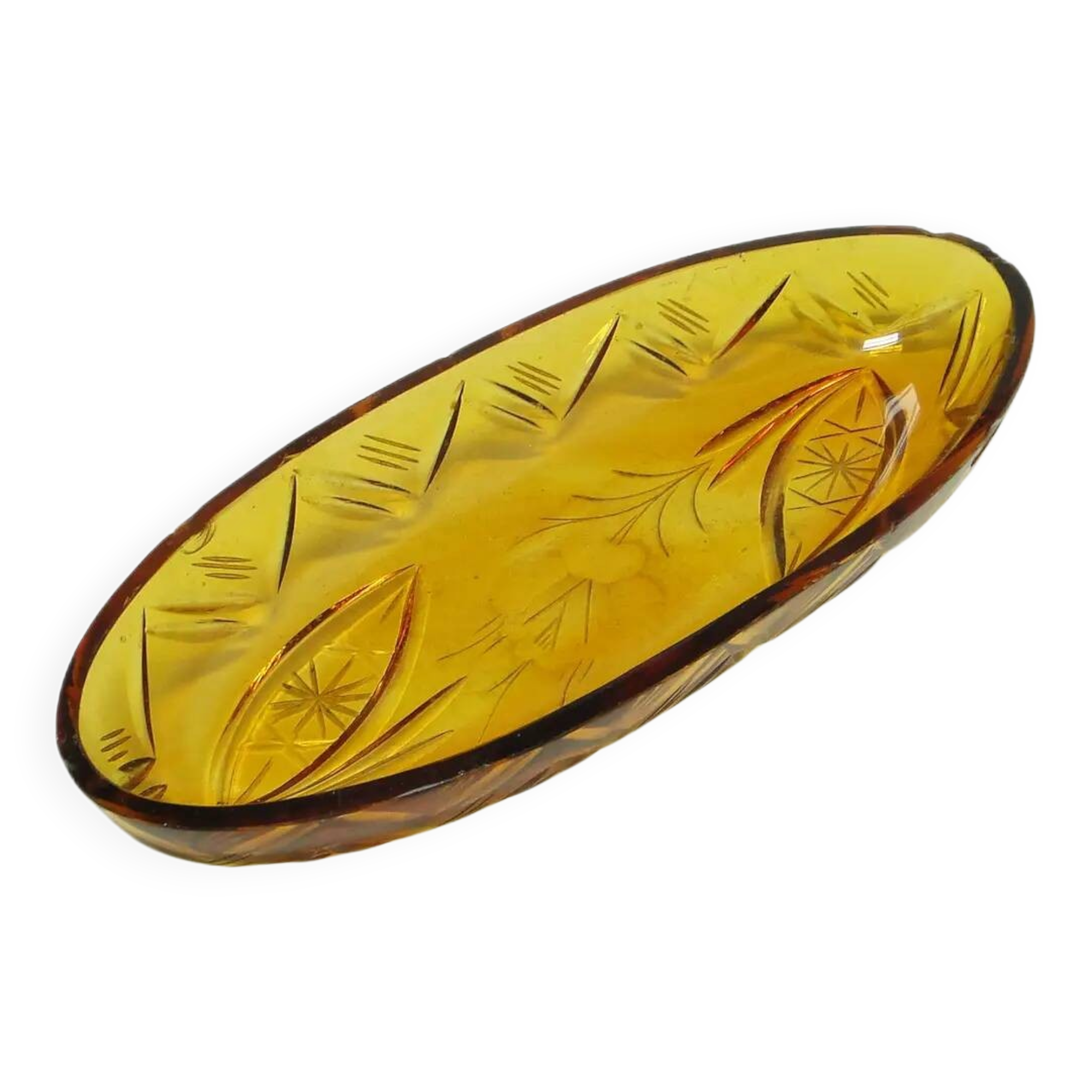 Organisateur de bureau Art Déco, cristal jaune, Pologne, années 1920.