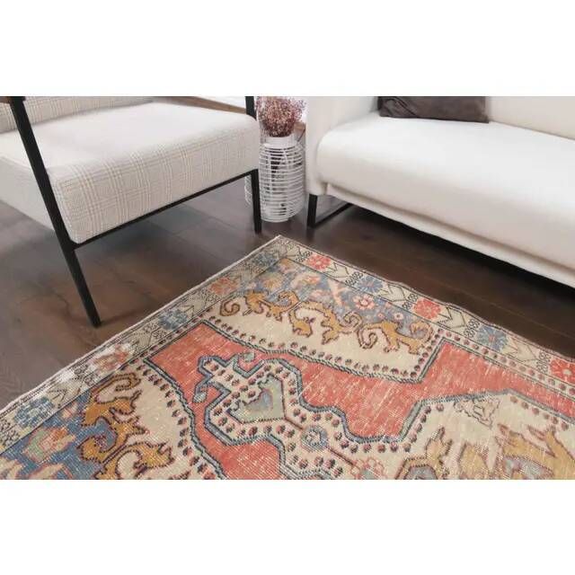 Vintage Turkish Oushak Handmade Wool Cotton Red Area Rug 123x220