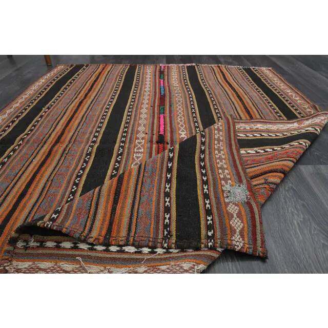 1970s Turkish Hand-Knotted Wool Cotton Orange Kilim Area Rug 150x192