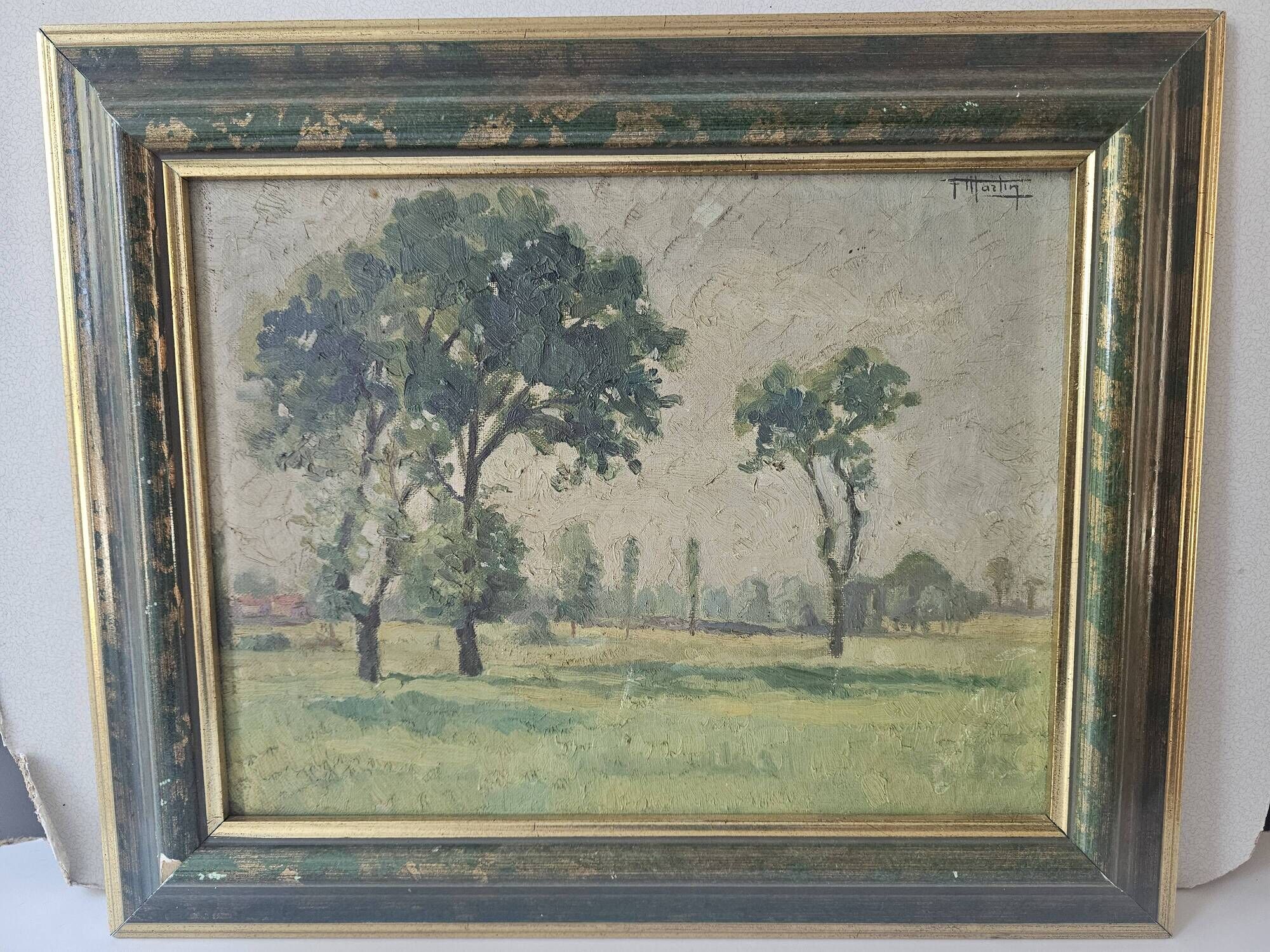 Oil painting on canvas - Impressionist rural landscape signed F Martin