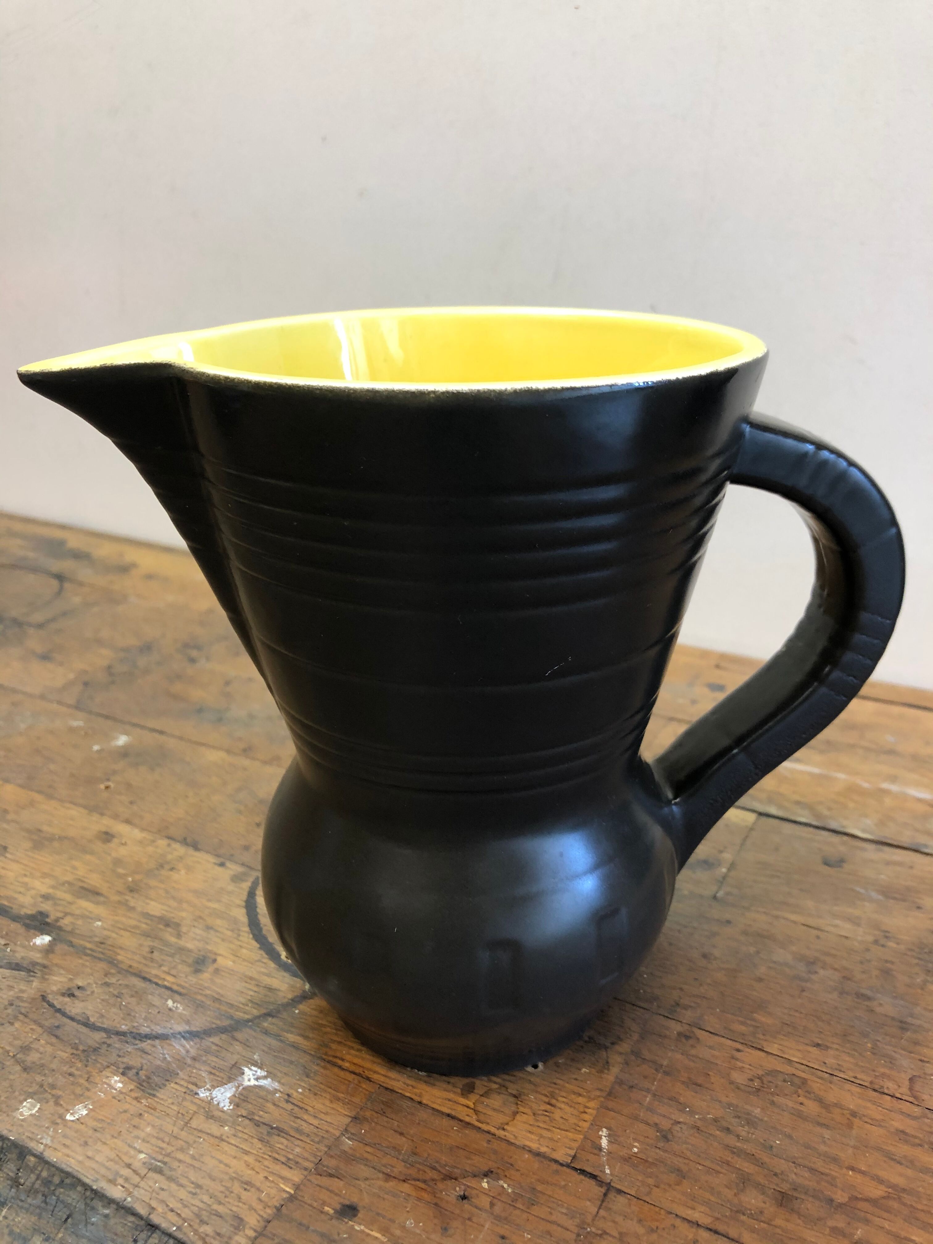Digoin Sarreguemines vintage black lead ceramic pitcher 60s