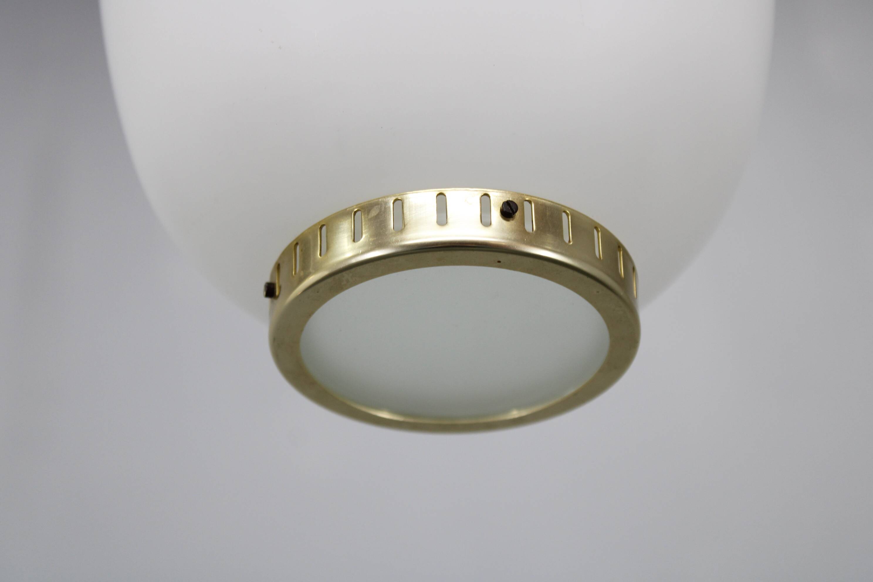 1970s Bent Karlby Pair of China Pendants of Opaline Glass and Brass by Lyfa