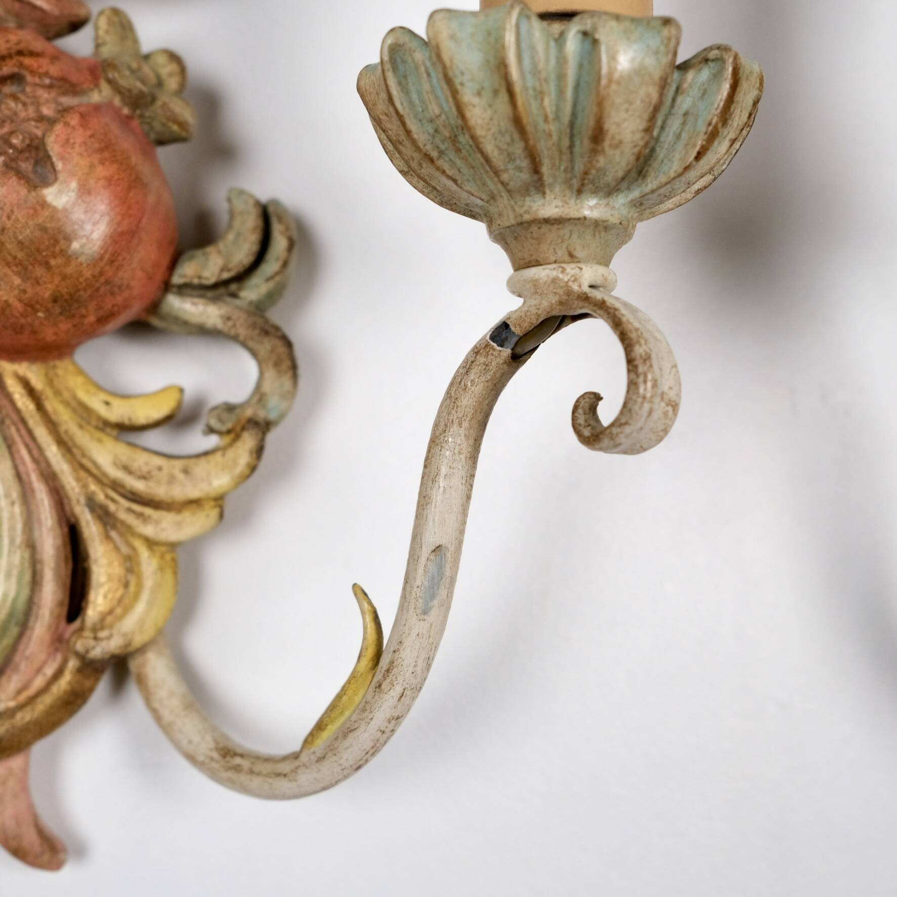 Pair of carved wood and metal sconces, Chelini FIrenze, Italy