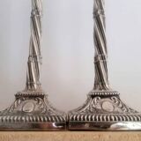 Pair of twisted column candlesticks in silver metal