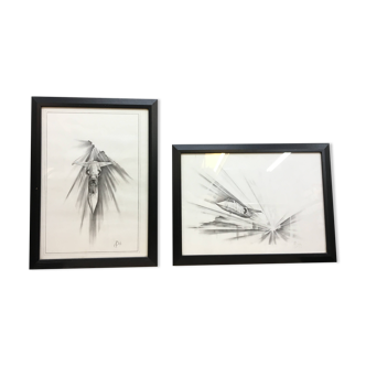 Pair 1950/60's Aeronautical Sketches, Signed