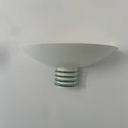 Pair of post-modernist wall lights, white metal and glass, France 1980
