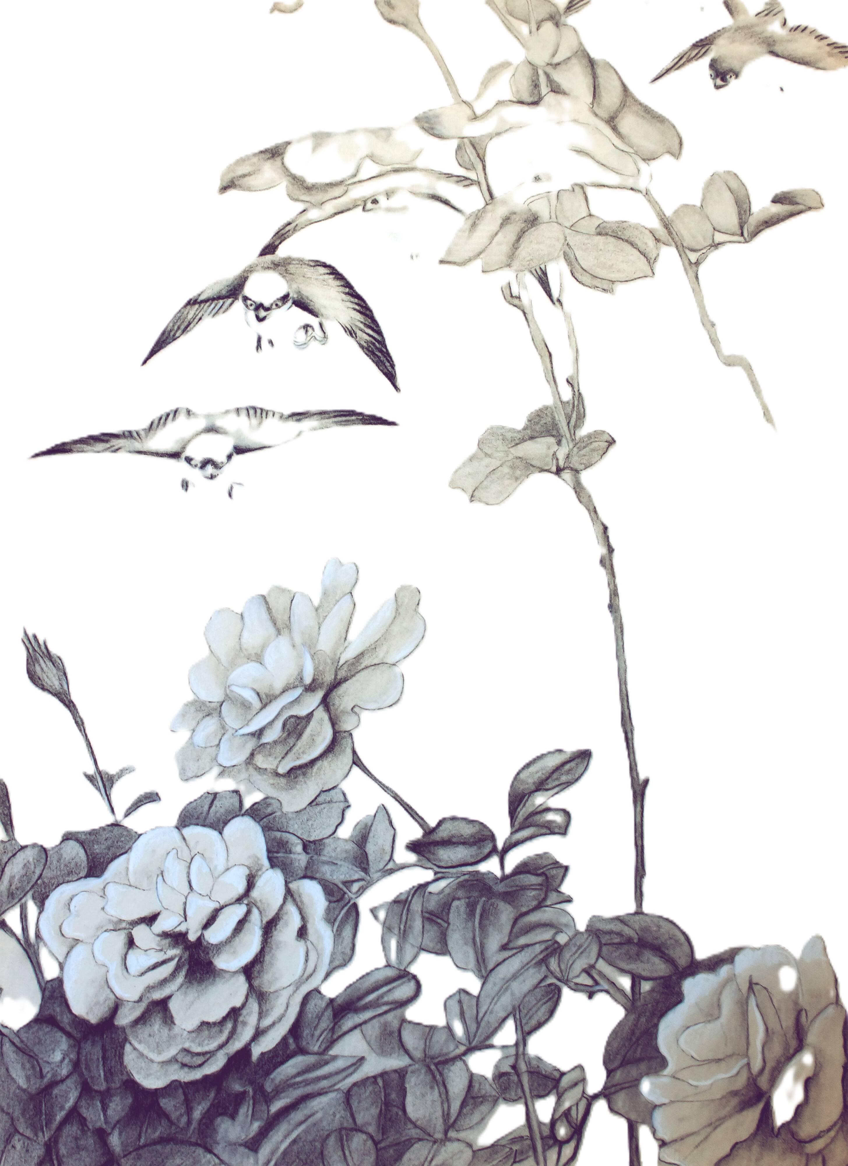 Antigua antiguo painting of Japanese inspiration. Dibujo antiguo.