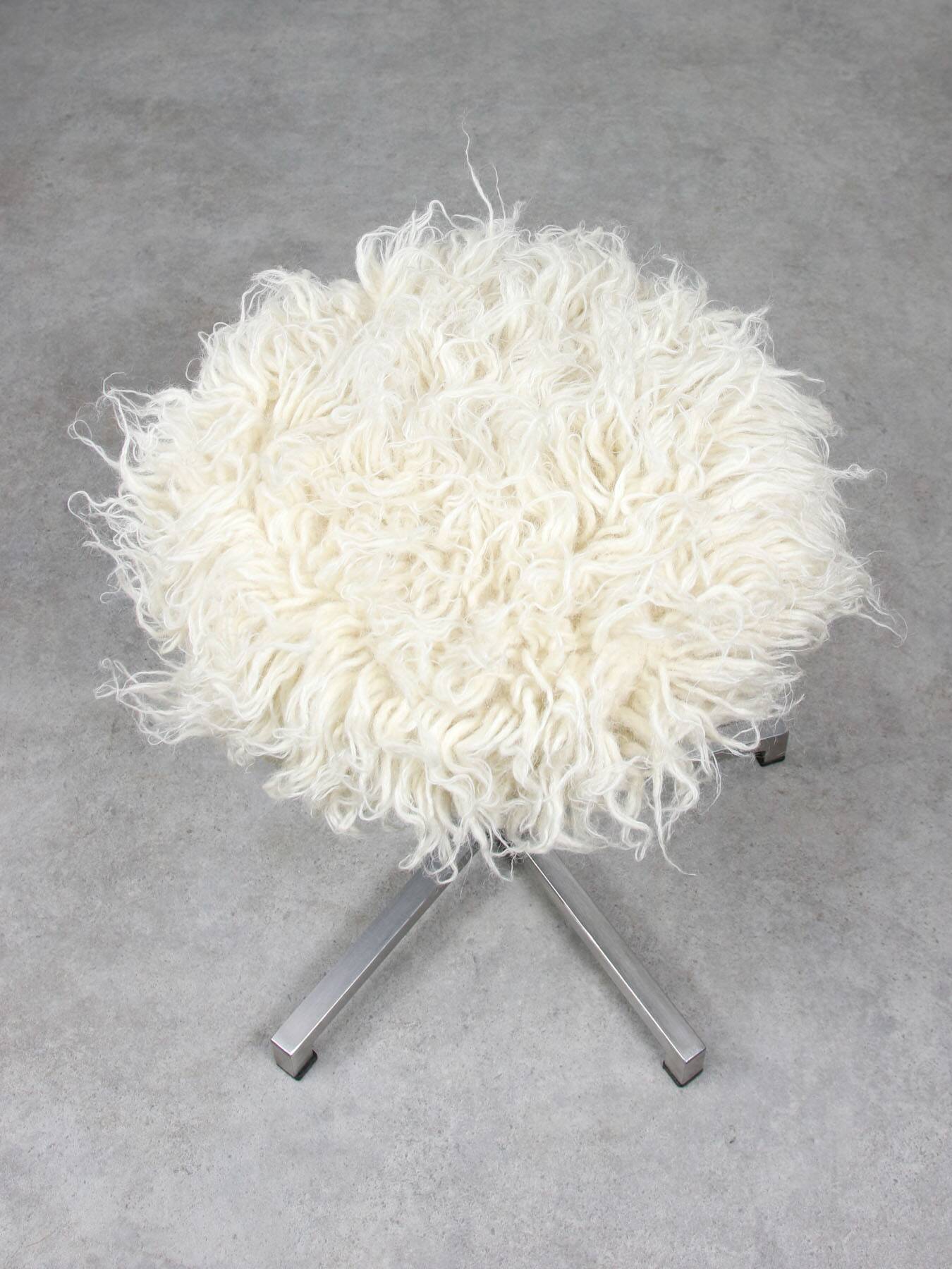 Modernist Bauhaus Swivel Stool in Chrome and Sheep, 1950s
