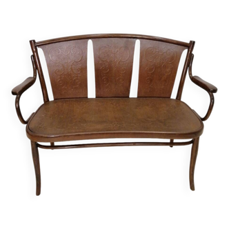 Thonet bistro bench in curved wood, 19th century
