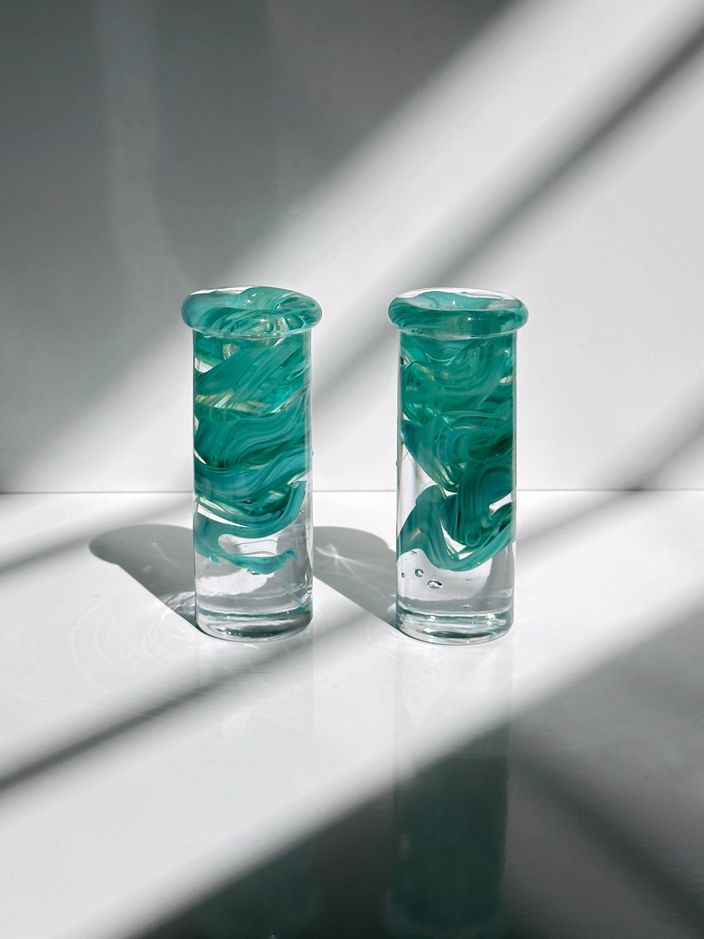 2 Kosta Boda Atoll candle holder by Anna Ehrner turquoise