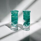 2 Kosta Boda Atoll candle holder by Anna Ehrner turquoise