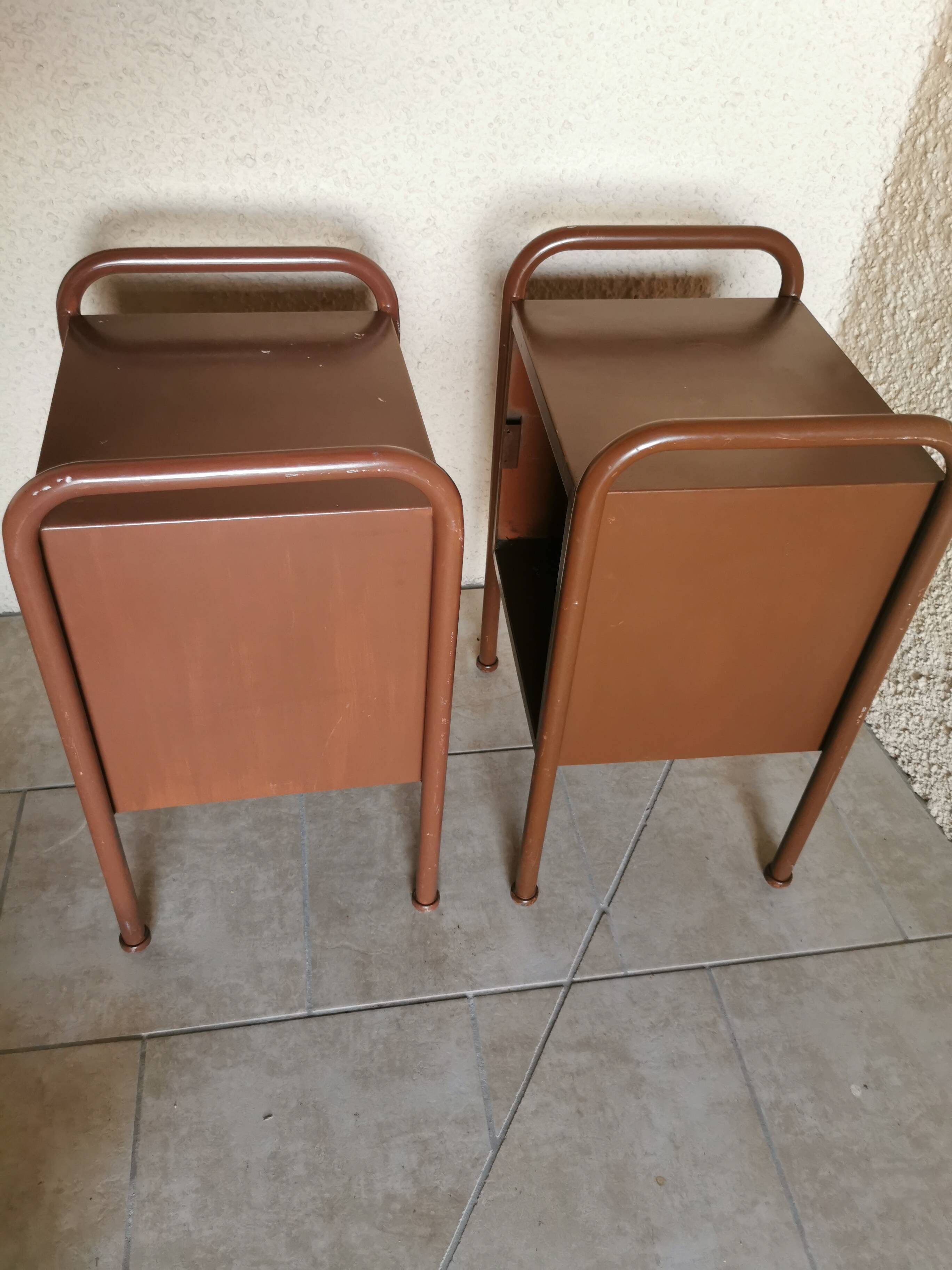 Pair of boarding school bedside tables