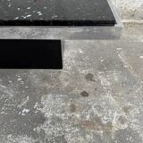 Vintage Black Terrazzo Coffee Table with Wooden Pedestal Base — Mid-Century Rectangular Accent Table