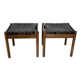 Pair of stools, leather and wood, 1960'
