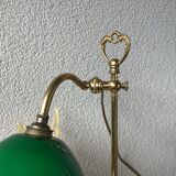 Lampe de bureau en laiton et opaline verte