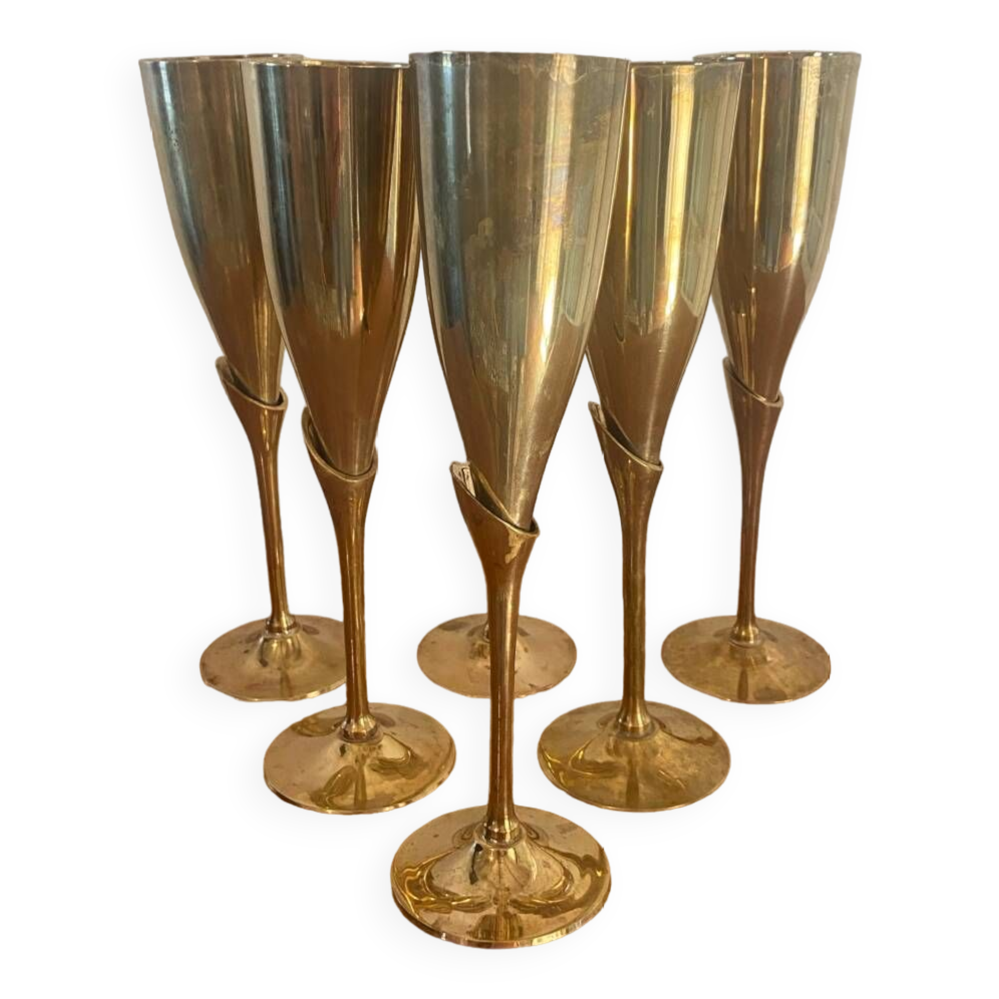 Brass champagne flutes