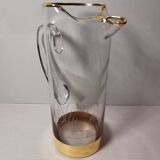 Vintage Engraved Glass & Crystal Pitcher with Duck and Reeds, Gilding