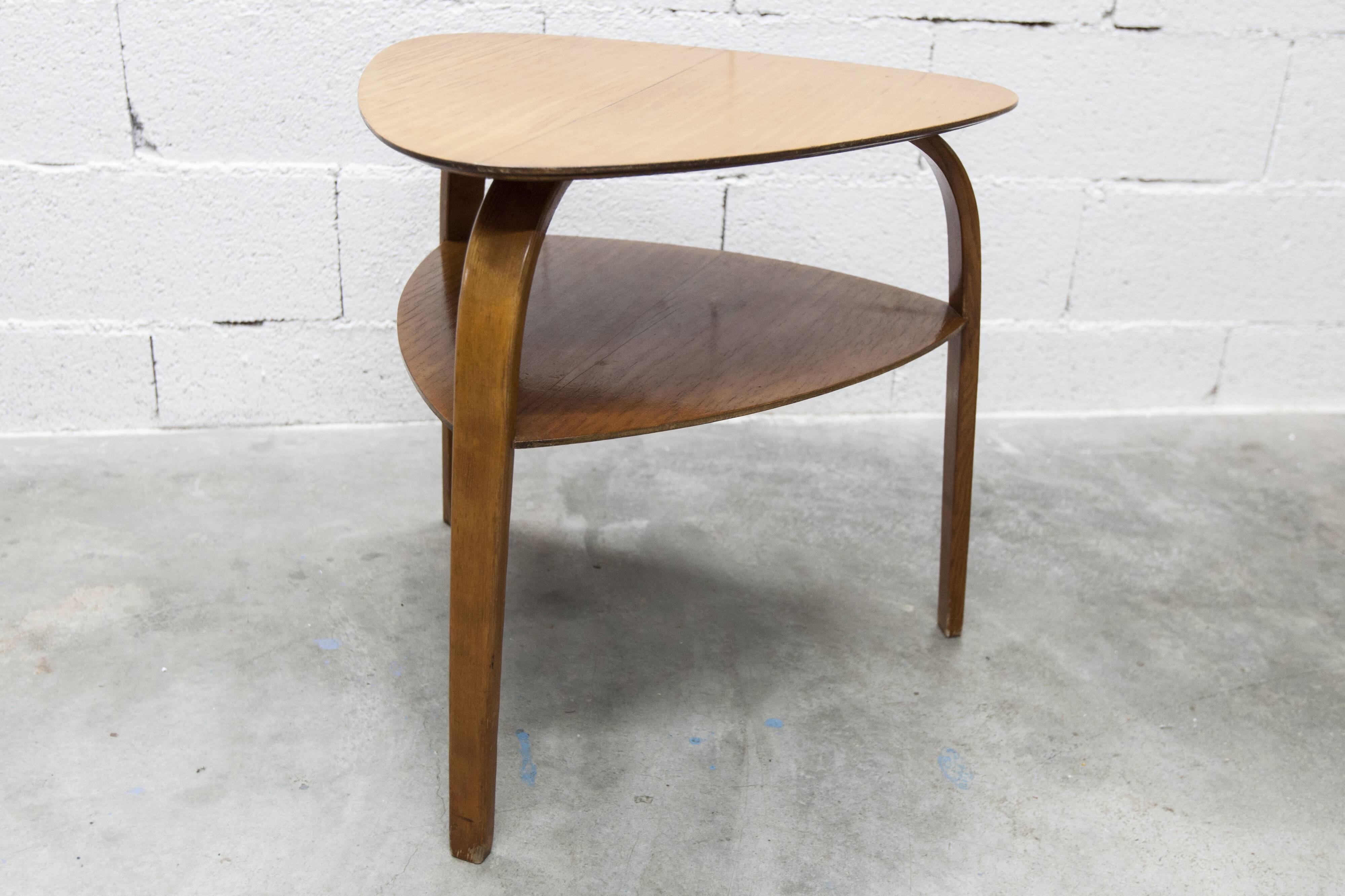 Guéridon / table basse tripode Bow Wood dessin Steiner pour Baumann 1960