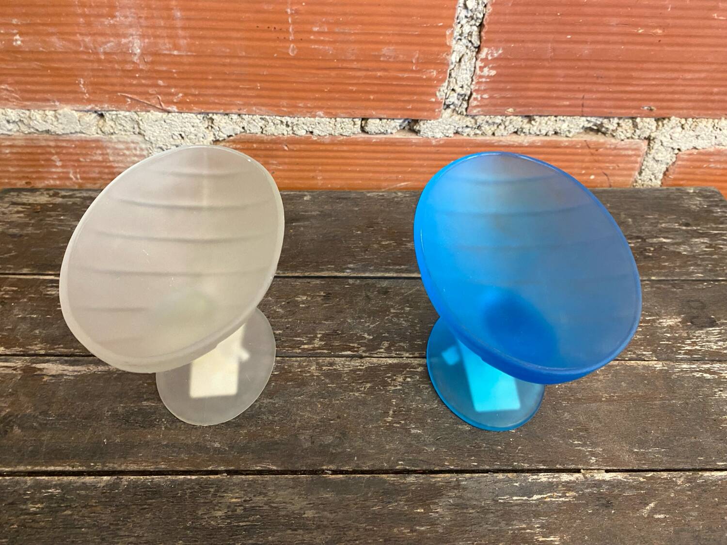 Set of 6 zig zag design ice cream bowls la rochere frosted glass france