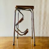 Vintage step stool in brown formica and chrome steel