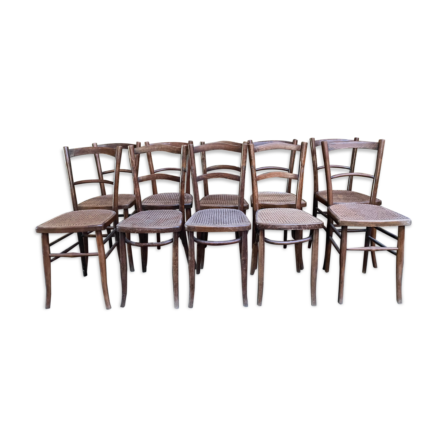 Suite of 10 bistro chairs in cannage