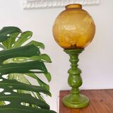 Lampe de table italienne en bois et verre jaune et vert jaune et vert du milieu du siècle