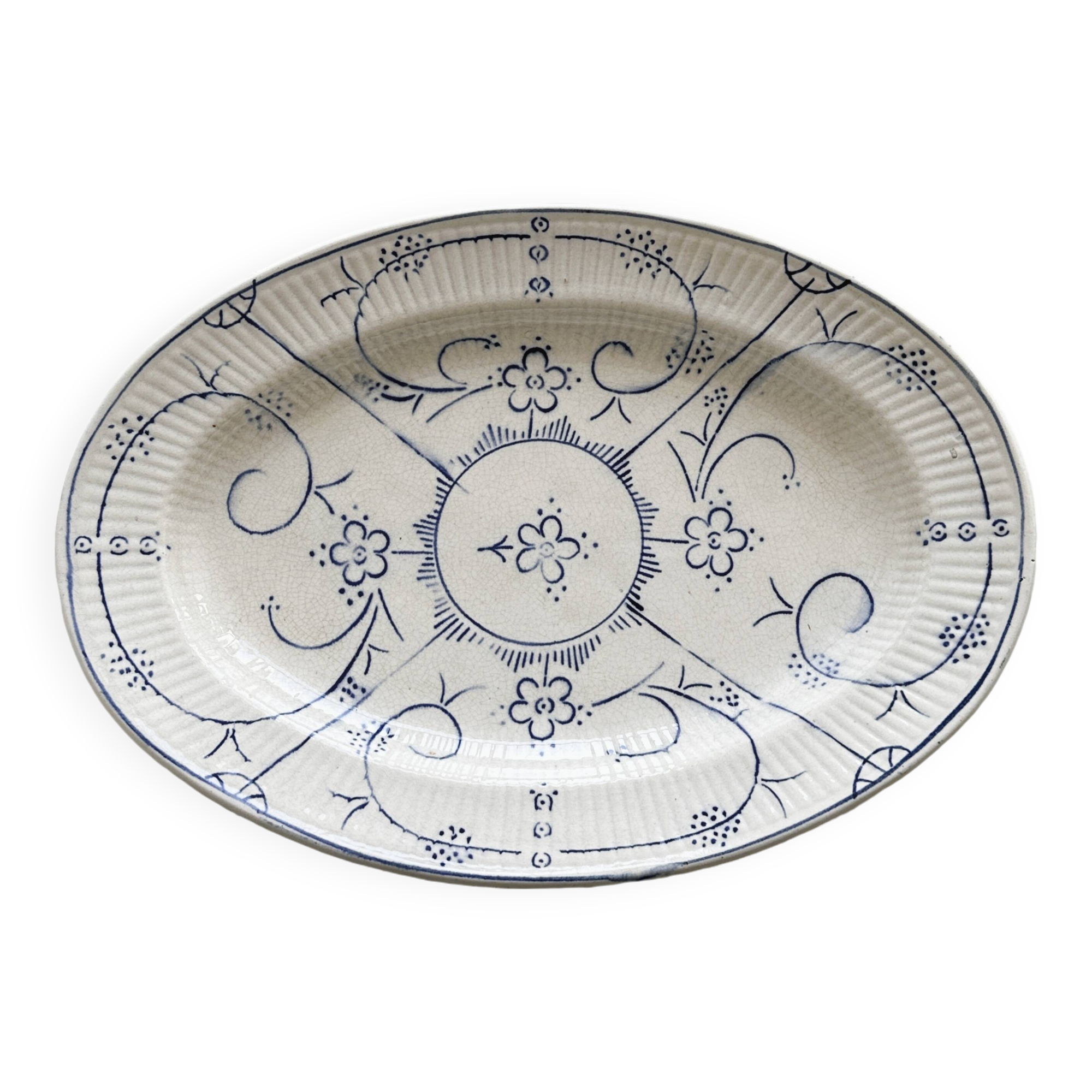 Vintage blue and white ceramic oval dish