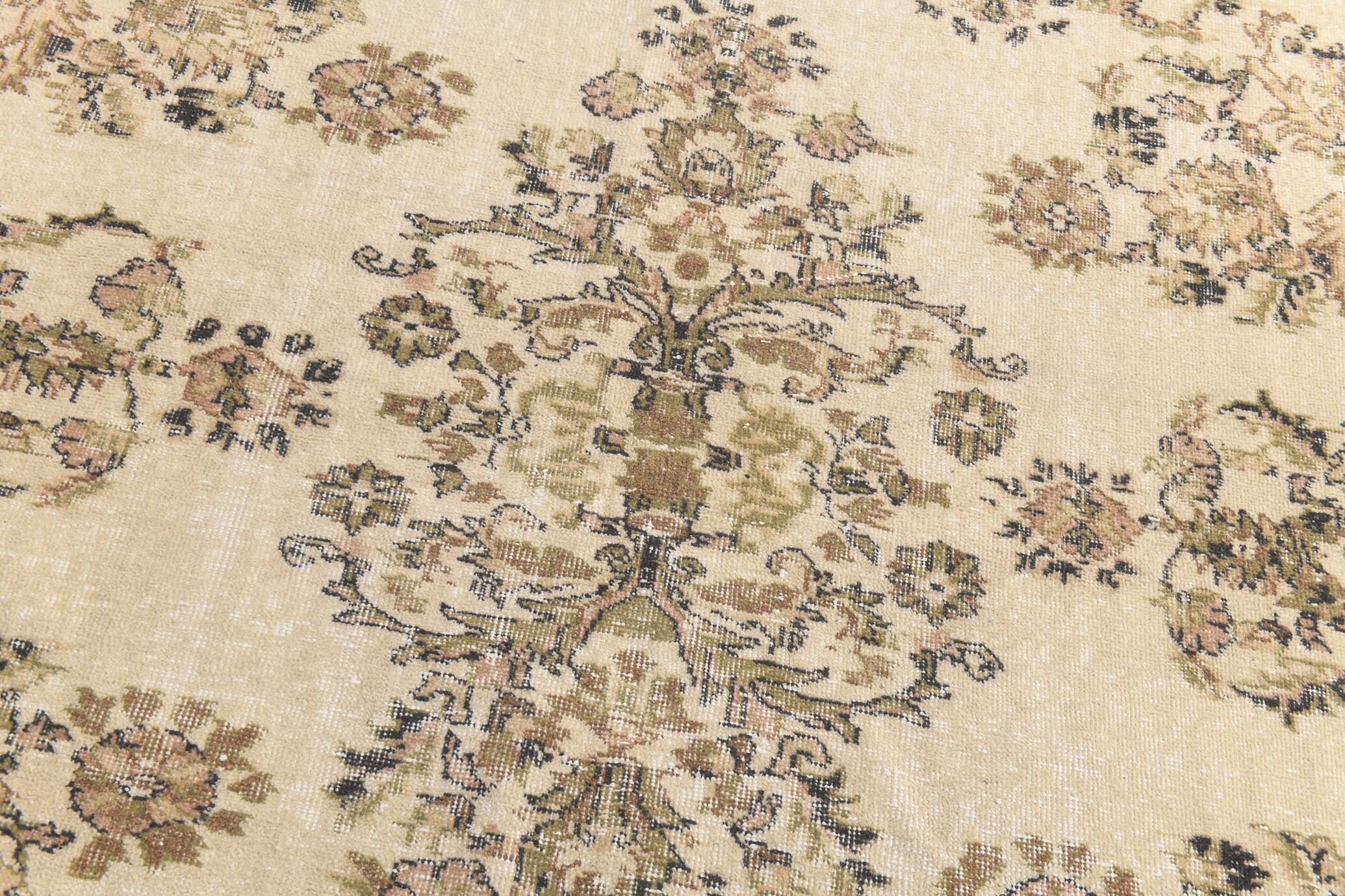 7x9 Cream & Green Floral Pattern Vintage Area Rug, 202x278Cm