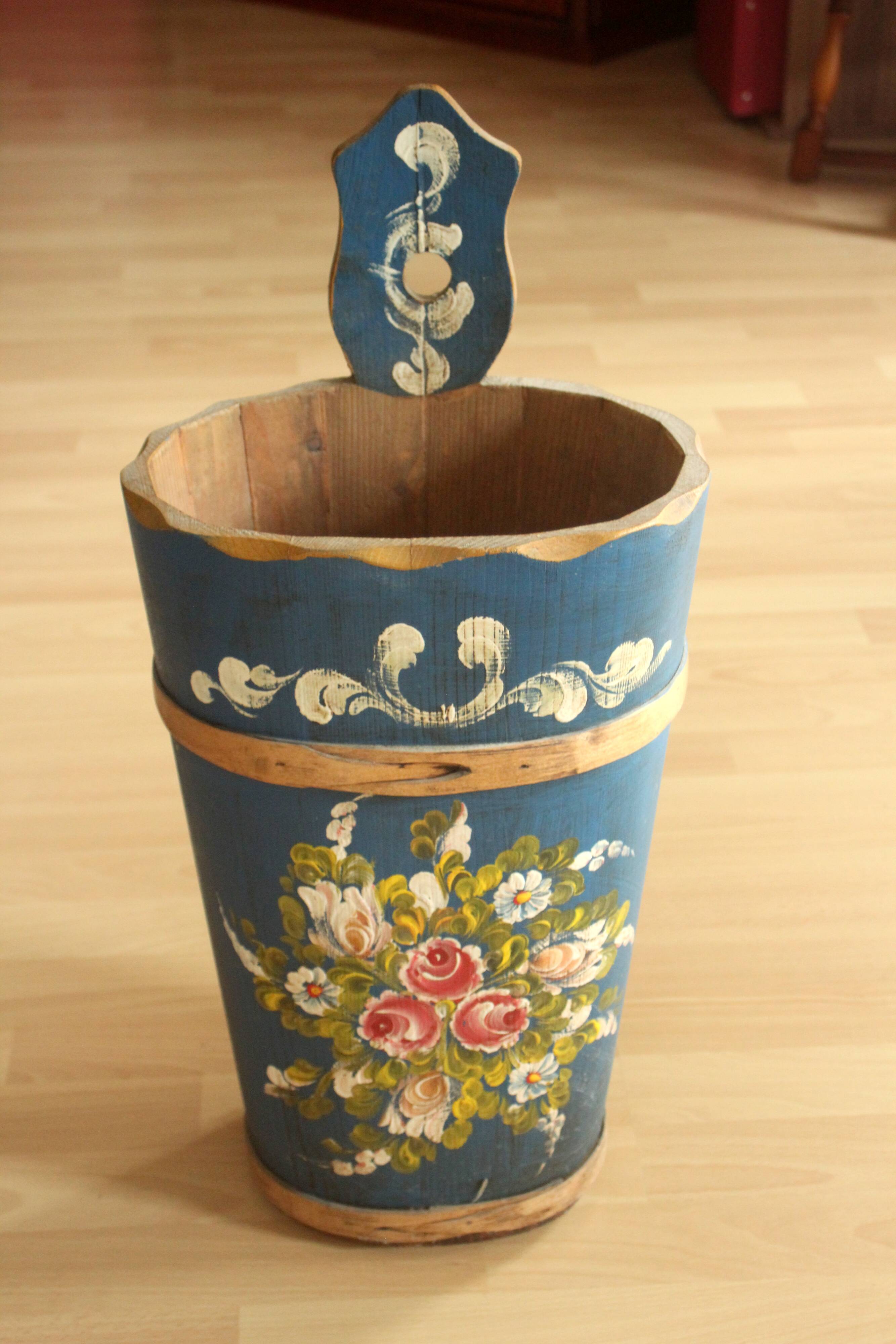 Handmade handpainted wooden umbrella stand - vintage