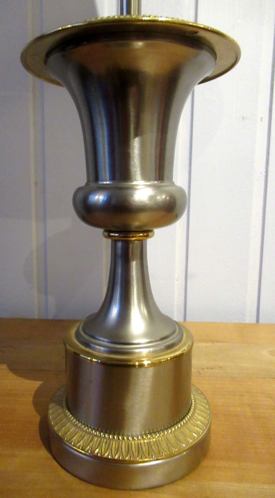 Vintage lamp, steel and brass. Pig bladder lampshade