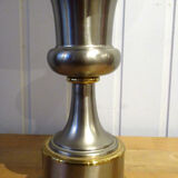 Vintage lamp, steel and brass. Pig bladder lampshade