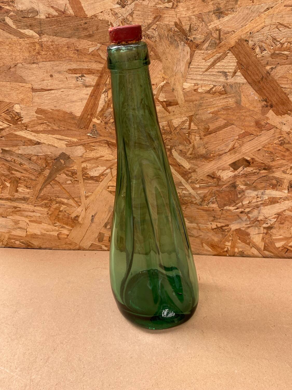Antique Dame Jeanne Bottle Pressed Glass Green Transparent Vintage