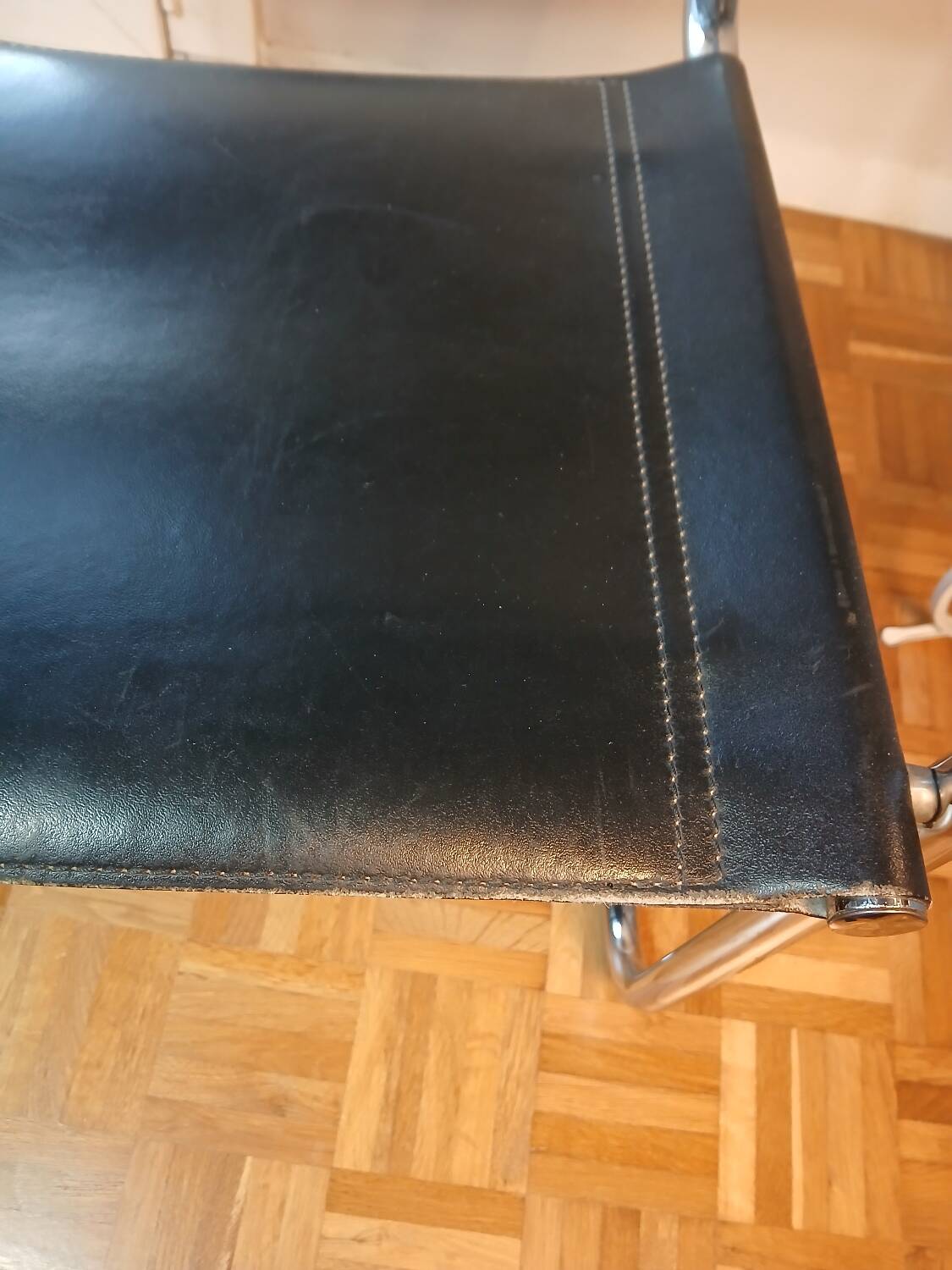 Black leather cantilever chair with chrome steel – Modernist design
