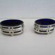 Silver metal and cobalt glass salt pots - EP St & co
