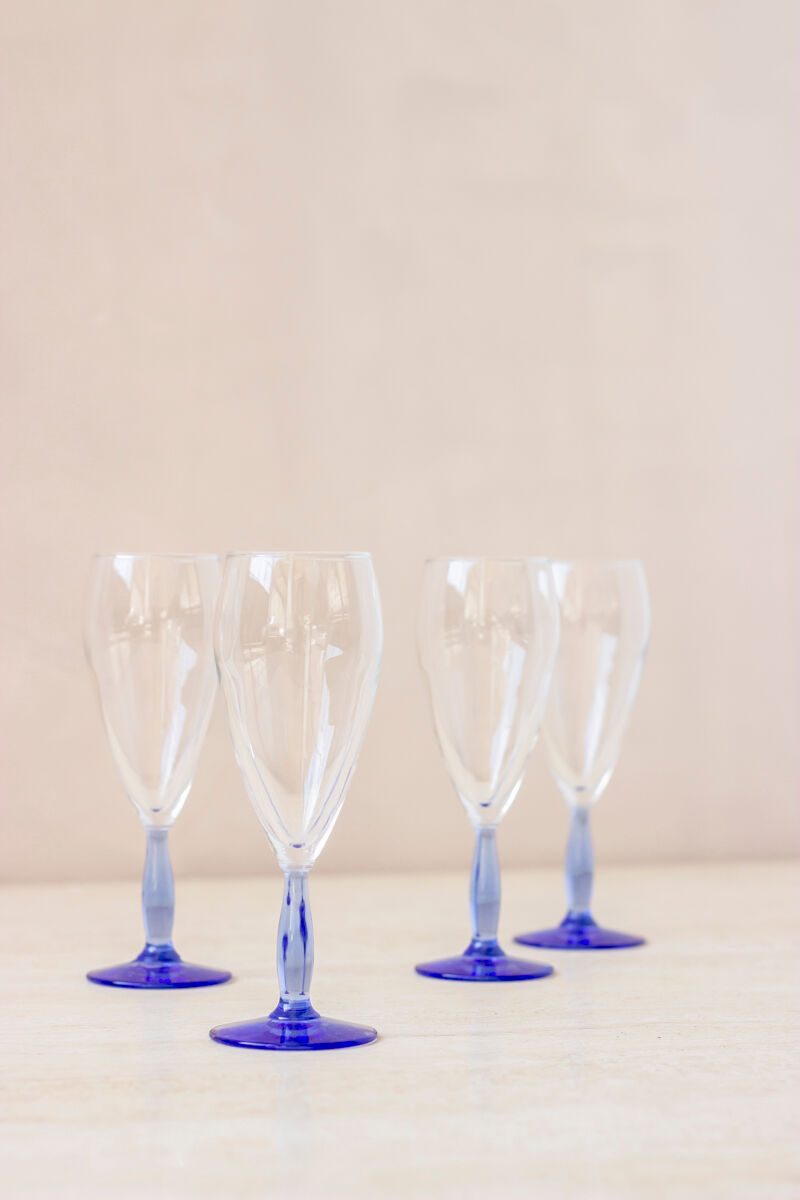 4 flutes à champagne - pied bleu