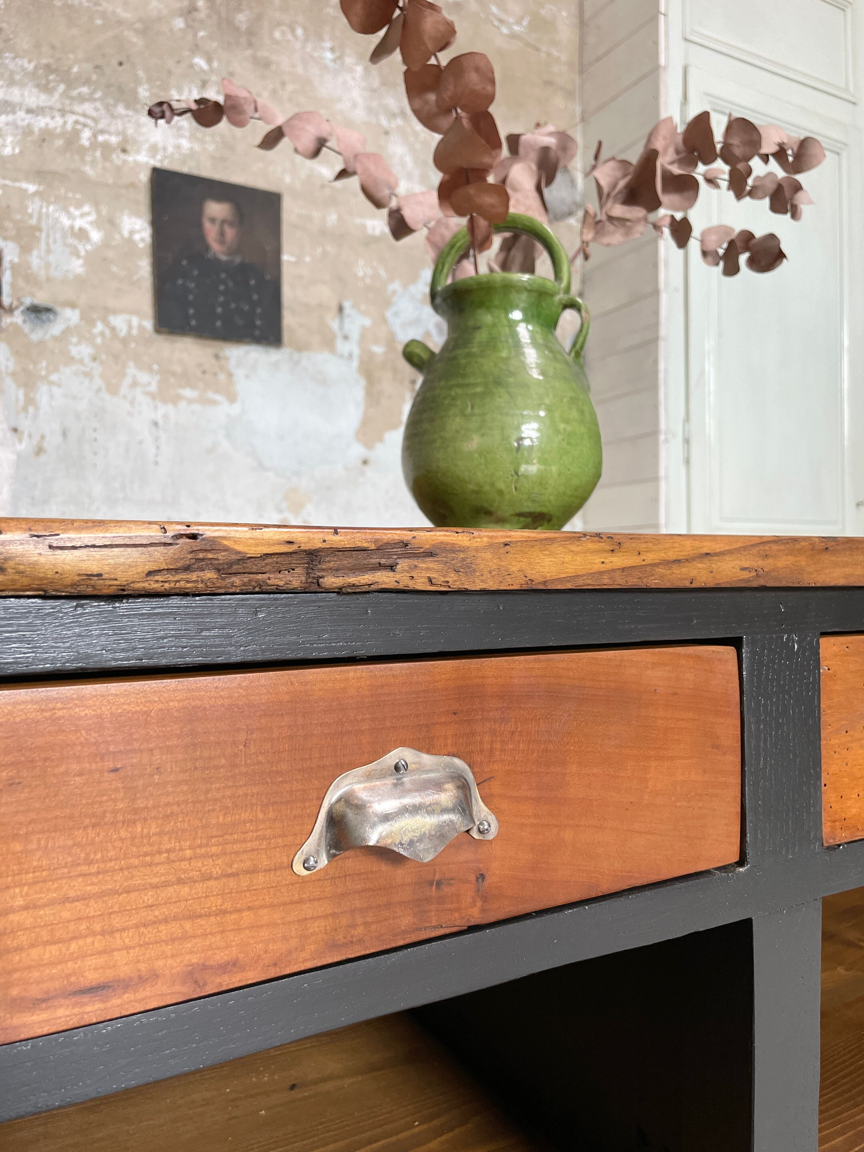 Solid wood box counter.