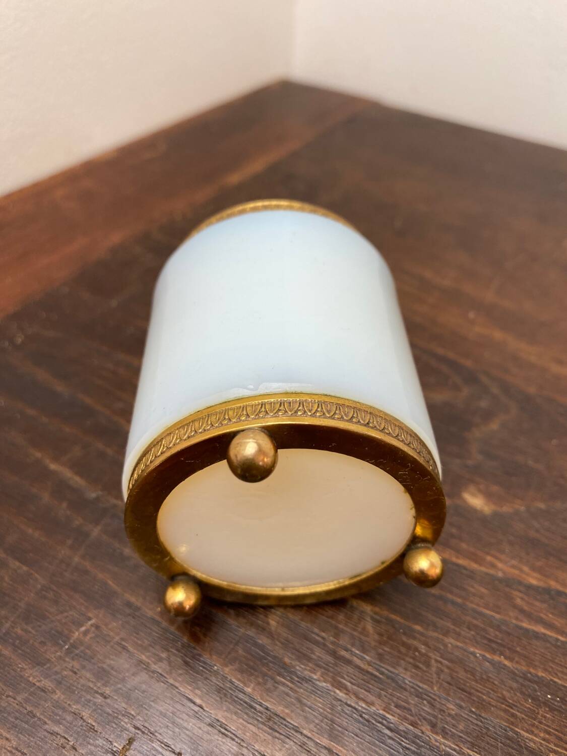 Opaline and brass pot
