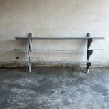 XL Antique French Wall Rack — Painted Grey Solid Wood, 3-Tier 249cm Industrial Farmhouse Shelf