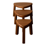 Tables gigognes en chêne massif des années 1970, ensemble de 3 · Plateaux triangulaires organiques