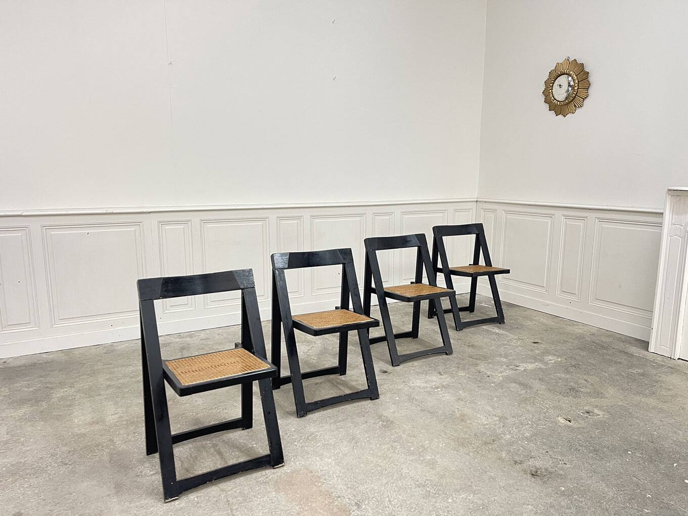 4 vintage folding chairs in wood and cane